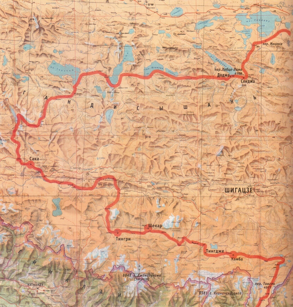 Карта тибетского маршрута (1928 г.) Центрально-Азиатской экспедиции Рерихов
