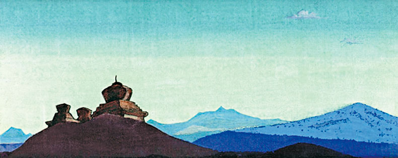 Н.К.Рерих. Стражи пустыни [Ступы на холме]. Эскиз. 1933