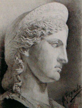Н.К.Рерих. Голова Юноны. Академический рисунок с гипса. 1893