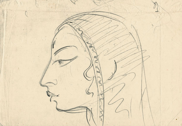 Голова индийской девушки в профиль. Набросок. 1930-е (?)