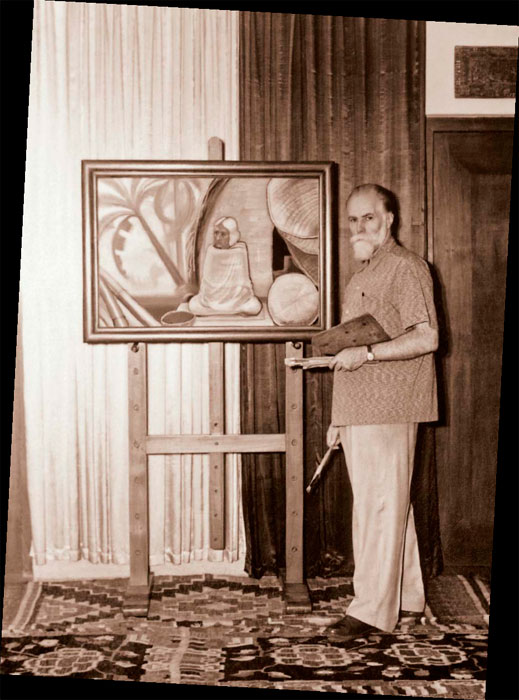Святослав Николаевич Рерих в своей мастерской. Бангалор, 1960-е