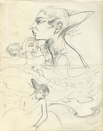 Голова человека. Фигура человека с обнаженной спиной. Две головы. Фигура человека со склоненной головой.  Наброски. 1953 (?)
