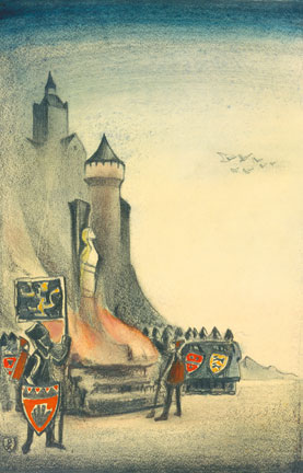 Н.К.Рерих. Дева на костре. Эскиз левой части триптиха «Жанна д’Арк». 1930