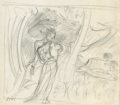 Фигура на фоне пейзажа. Эскиз к картине «Силуэты». 1953 (?)