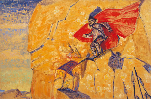 Н.К.Рерих, Ю.Н.Рерих (?). Воин с ножом на фоне желтой скалы. 1917 (?)