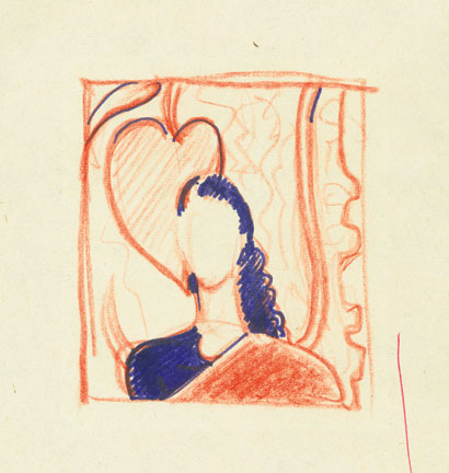 Женская фигура в красном сари. Набросок. 1960–1970-е