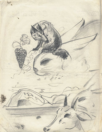 Виноград. Лиса. Два кролика. Косуля (?).Пейзаж. Наброски. 1940–1950-е (?)
