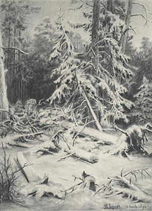 Н.К.Рерих. Зимний пейзаж. Бурелом. Копия с рисунка И.И.Шишкина. 1892